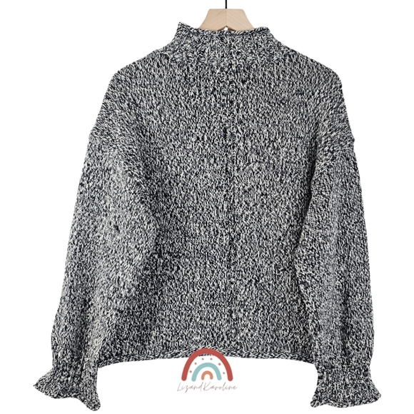 New! J. Crew Marled 2025 Rollneck Sweater in Black Carbon Ivory - Picture 5 of 12